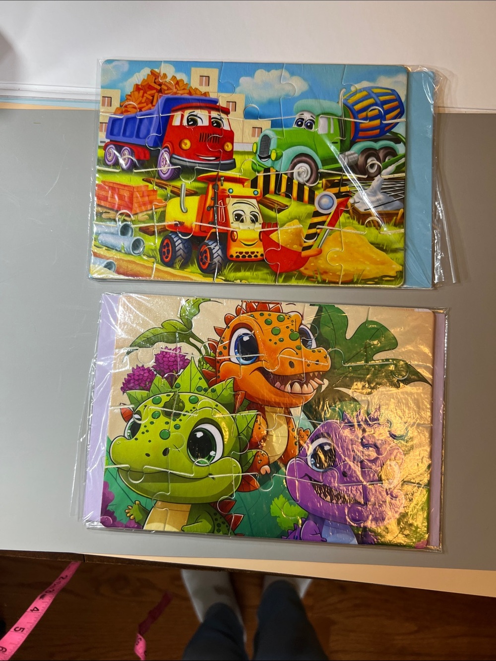 Hand Crafted Bright Truck & Dinosaur Kid Puzzles - Red, Green, Yellow, Purple